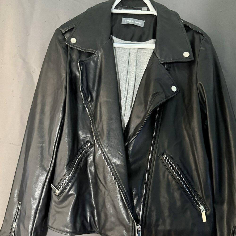 Black Faux Leather 1950s Style Motorcycle Jacket | Size XL | Unisex